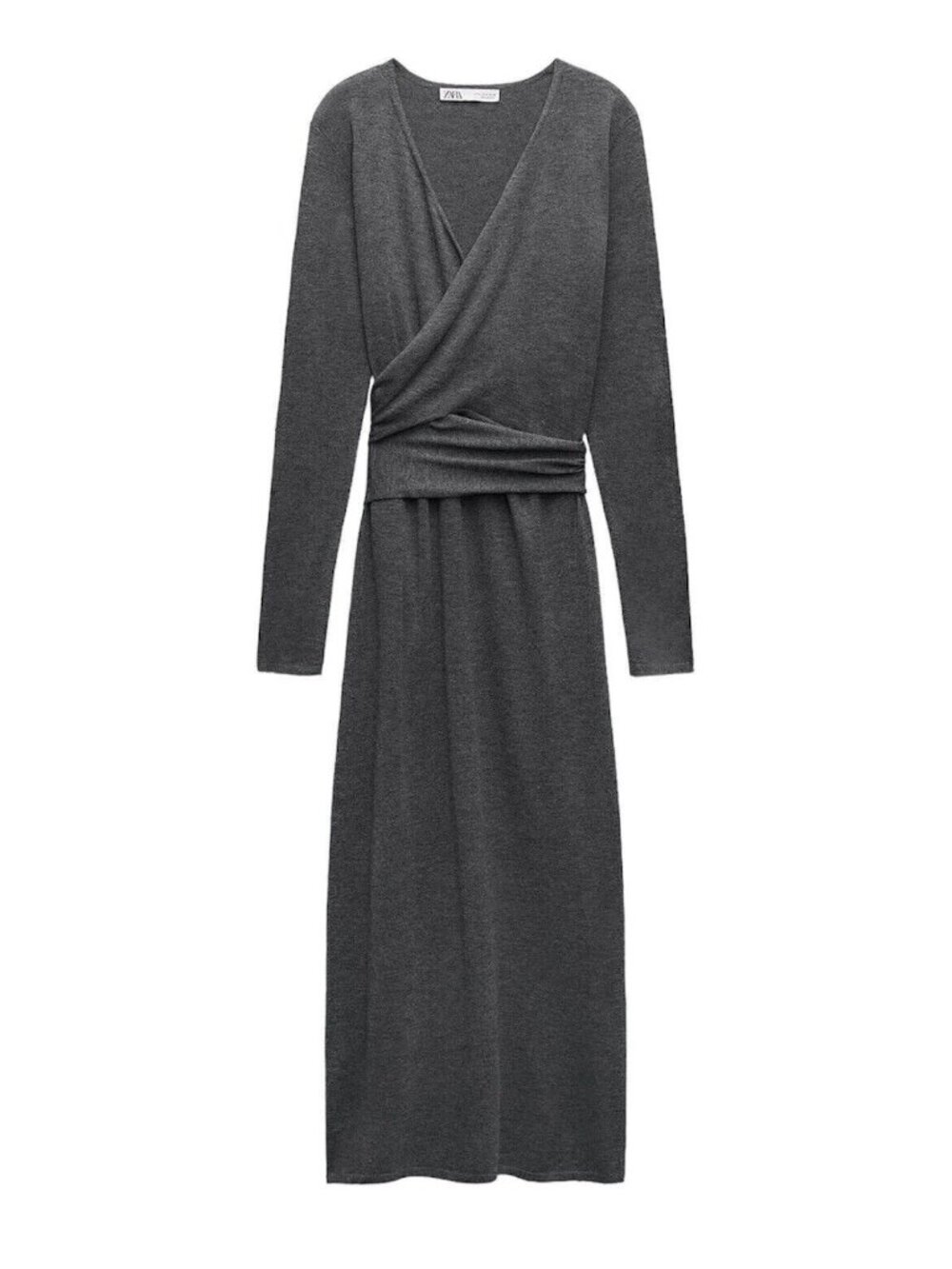 Zara Wool Blend Knit Wrap Midi Dress Gray Light Knit Size Medium